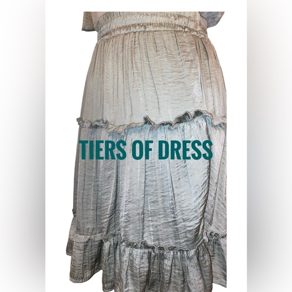 Glam Brand Midi Ruffle Dress with Balloon Sleeves & a Tiered Skirt Sage GRN SZM - Picture 4 of 8